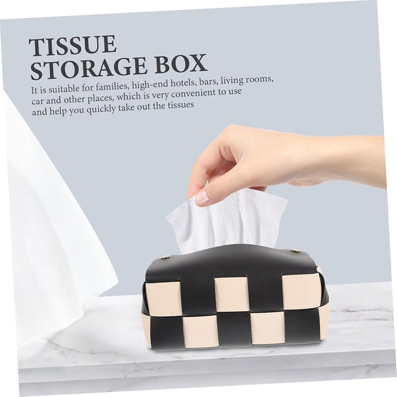 غطاء صندوق المناديل من الجلد الأسود، إكسسوار منزلي للمكتب - Image 3